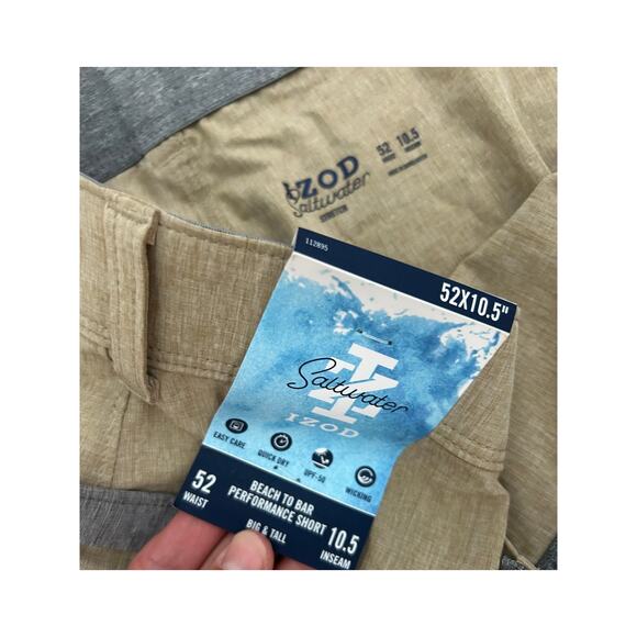 Izod Saltwater Beach to Bar Performance Shorts Stretch Khaki 52 x 10.5 NWT - Picture 4 of 5